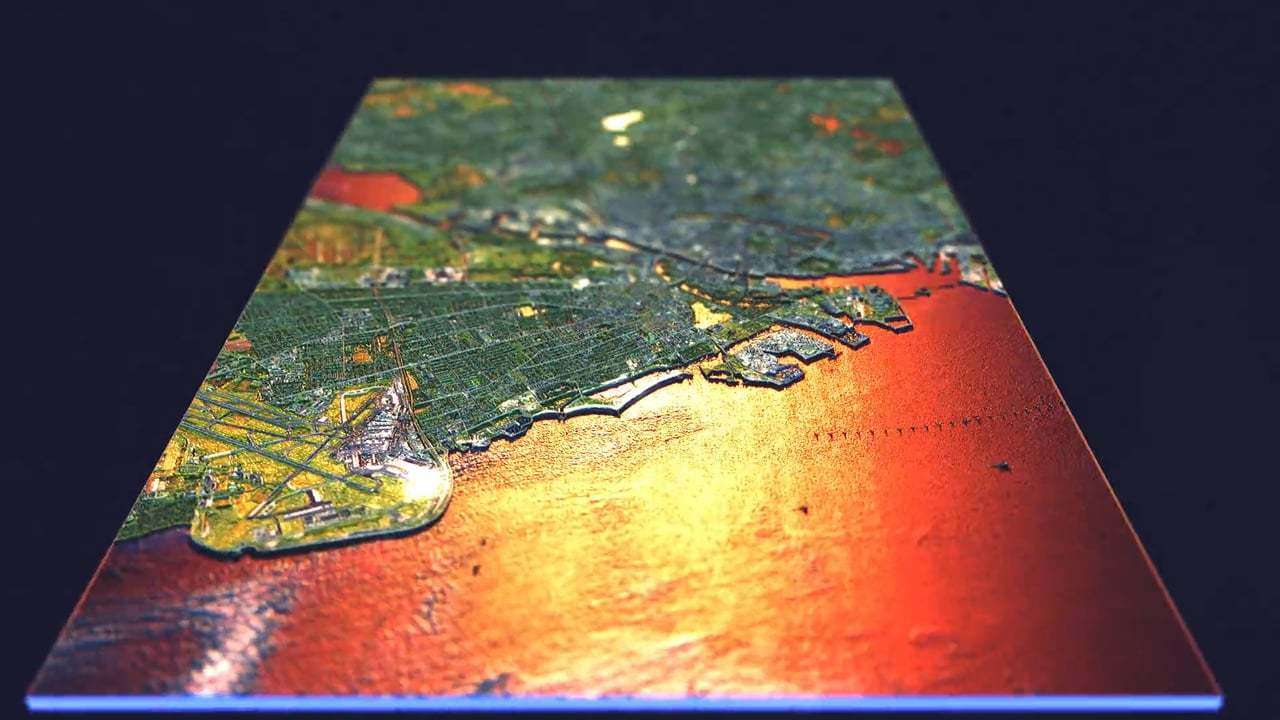 A 3D rendering of Copenhagen, my hometown, using satellite maps (København fra en DC 9)